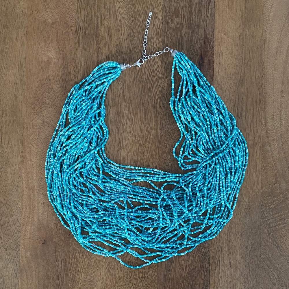 Layered Turquoise Beaded Necklace with Silver clasp 🩵